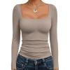 imageTrendy Queen Womens Double Lined Square Neck Long Sleeve Slightly Crop Slim Fit Tops Casual Layer Basic Tee Shirts 2025Coffee Grey