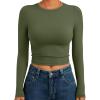 imageTrendy Queen Womens Long Sleeve Crop Tops Basic Slim Fitted Shirts Fashion 2025 Going Out Y2k Tops Teen Girl ClothesArmy Green