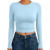 imageTrendy Queen Womens Long Sleeve Crop Tops Basic Slim Fitted Shirts Fashion 2025 Going Out Y2k Tops Teen Girl ClothesBaby Blue