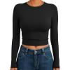 imageTrendy Queen Womens Long Sleeve Crop Tops Basic Slim Fitted Shirts Fashion 2025 Going Out Y2k Tops Teen Girl ClothesBlack
