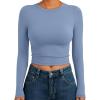 imageTrendy Queen Womens Long Sleeve Crop Tops Basic Slim Fitted Shirts Fashion 2025 Going Out Y2k Tops Teen Girl ClothesBlue Gray