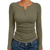 imageTrendy Queen Womens Long Sleeve Shirts 2025 Henley Casual Fall Outfits Fitted Tops Ribbed Fashion Basic TeesArmygreen