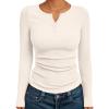 imageTrendy Queen Womens Long Sleeve Shirts 2025 Henley Casual Fall Outfits Fitted Tops Ribbed Fashion Basic TeesBeige