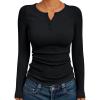 imageTrendy Queen Womens Long Sleeve Shirts 2025 Henley Casual Fall Outfits Fitted Tops Ribbed Fashion Basic TeesBlack