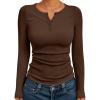 imageTrendy Queen Womens Long Sleeve Shirts 2025 Henley Casual Fall Outfits Fitted Tops Ribbed Fashion Basic TeesCoffee