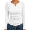 imageTrendy Queen Womens Long Sleeve Shirts 2025 Henley Casual Fall Outfits Fitted Tops Ribbed Fashion Basic TeesWhite