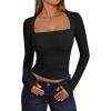 imageTrendy Queen Womens Long Sleeve Shirts Going Out Tops Square Neck Crop Workout TopsBlack