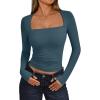 imageTrendy Queen Womens Long Sleeve Shirts Going Out Tops Square Neck Crop Workout TopsHazeblue