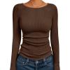 imageTrendy Queen Womens Long Sleeve Shirts Ribbed Underscrub Tops Boat Neck Basic Tees Fall Fashion Clothes 2025Brown
