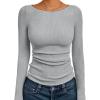 imageTrendy Queen Womens Long Sleeve Shirts Ribbed Underscrub Tops Boat Neck Basic Tees Fall Fashion Clothes 2025Grey