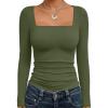imageTrendy Queen Womens Long Sleeve Shirts Square Neck Going Out Crop Tops Fashion Y2k Workout Clothes Fall Outfits 2025Army Green