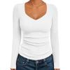 imageTrendy Queen Womens Long Sleeve Shirts V Neck Ribbed Knit Fall TopsWhite