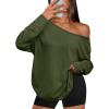 imageTrendy Queen Womens Off The Shoulder Tops Oversized Tshirts Long Sleeve 2025 Casual Basic TeesArmygreen