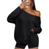 imageTrendy Queen Womens Off The Shoulder Tops Oversized Tshirts Long Sleeve 2025 Casual Basic TeesBlack