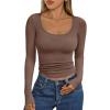 imageTrendy Queen Womens Scoop Neck Long Sleeve Shirts Skinny Going Out Crop Tops Cute Fall Fashion 2025 ClothesCoffee