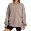 imageTrendy Queen Womens Side Slit Sweatshirts Casual Oversized Crewneck Long Sleeve Pullover Fall Fashion 2025Coffee Grey