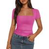 imageTrendy Queen Womens Square Neck Tops Short Sleeve Shirts Double Lined Workout Summer Clothes Casual Slim Fit TShirtsHotpink