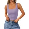 imageTrendy Queen Womens Summer Square Neck Tank Tops Workout Cropped Ribbed Summer Camisole Sleeveless Clothes 2025Purple