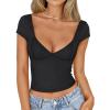 imageTrendy Queen Womens Summer VNeck Backless Cute Tops Short Sleeve Sexy Slim Fit TShirts Y2K Clothes Corset Cami 2025Black