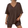 imageTrendy Queen Womens Two Piece Lounge Sets Summer Outfits 2025 Spring Fashion Vacation Tops Shorts Matching TracksuitsBrown