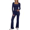 imageTrendy Queen Womens Workout Sets 2 Piece Fall Outfits Square Neck Tops Flare Pants Tracksuits Clothes Winter Fashion 2025Navy