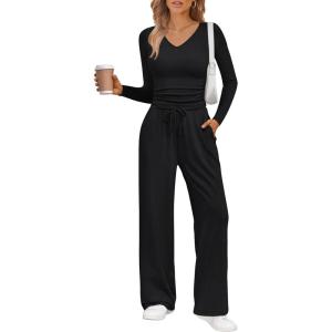 imageTrendy Queen 2 Piece Lounge Sets for Women Fall Outfits 2025 Fashion Two Piece Sweatsuits Business Casual Outfits ClothesBlack