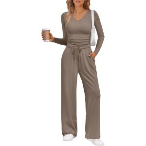imageTrendy Queen 2 Piece Lounge Sets for Women Fall Outfits 2025 Fashion Two Piece Sweatsuits Business Casual Outfits ClothesMocha