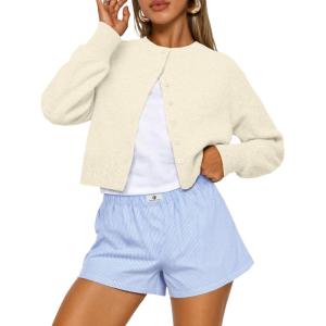 imageTrendy Queen Cropped Cardigan Sweaters for Women Lightweight Crop Knit Y2k Fall Outfits Fashion Clothes 2025Beige