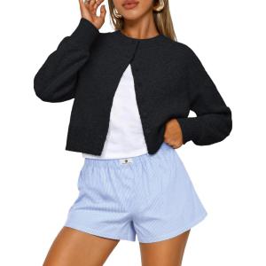 imageTrendy Queen Cropped Cardigan Sweaters for Women Lightweight Crop Knit Y2k Fall Outfits Fashion Clothes 2025Black
