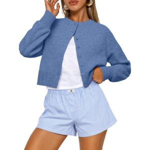 imageTrendy Queen Cropped Cardigan Sweaters for Women Lightweight Crop Knit Y2k Fall Outfits Fashion Clothes 2025Blue