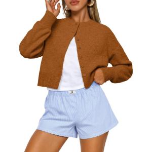 imageTrendy Queen Cropped Cardigan Sweaters for Women Lightweight Crop Knit Y2k Fall Outfits Fashion Clothes 2025Brown