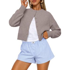 imageTrendy Queen Cropped Cardigan Sweaters for Women Lightweight Crop Knit Y2k Fall Outfits Fashion Clothes 2025Camel