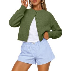 imageTrendy Queen Cropped Cardigan Sweaters for Women Lightweight Crop Knit Y2k Fall Outfits Fashion Clothes 2025Green