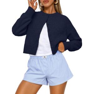 imageTrendy Queen Cropped Cardigan Sweaters for Women Lightweight Crop Knit Y2k Fall Outfits Fashion Clothes 2025Navy