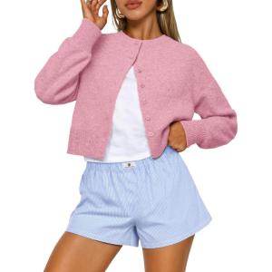 imageTrendy Queen Cropped Cardigan Sweaters for Women Lightweight Crop Knit Y2k Fall Outfits Fashion Clothes 2025Pink