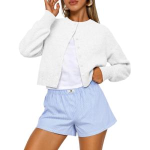 imageTrendy Queen Cropped Cardigan Sweaters for Women Lightweight Crop Knit Y2k Fall Outfits Fashion Clothes 2025White