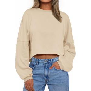 imageTrendy Queen Cropped Sweatshirts for Women Oversized Crewneck Sweaters Long Sleeve Tops Fall Winter Clothes 2025Apricot