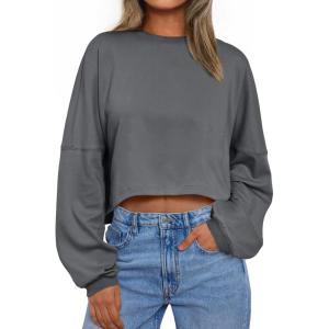 imageTrendy Queen Cropped Sweatshirts for Women Oversized Crewneck Sweaters Long Sleeve Tops Fall Winter Clothes 2025Deepgrey