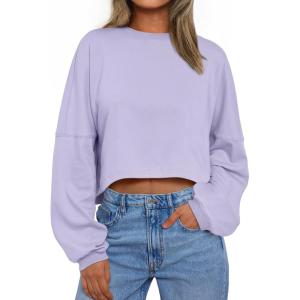 imageTrendy Queen Cropped Sweatshirts for Women Oversized Crewneck Sweaters Long Sleeve Tops Fall Winter Clothes 2025Lightpurple