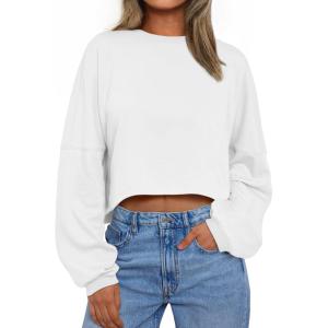 imageTrendy Queen Cropped Sweatshirts for Women Oversized Crewneck Sweaters Long Sleeve Tops Fall Winter Clothes 2025White