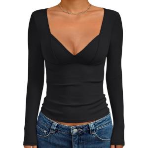 imageTrendy Queen Going Out Tops for Women Trendy Long Sleeve Shirts Fashion Clothing V Neck Basic Y2K Clothes Cute Shirt CorsetBlack