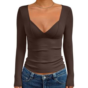 imageTrendy Queen Going Out Tops for Women Trendy Long Sleeve Shirts Fashion Clothing V Neck Basic Y2K Clothes Cute Shirt CorsetBrown