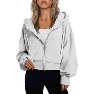 imageTrendy Queen Hoodies for Women Full Zip Up Cropped Sweatshirts Jackets Casual Comfy Gym Tops Fall Outfits Winter Clothes 2025Grey