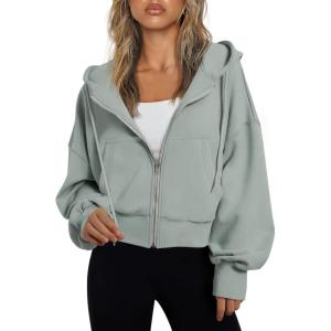 imageTrendy Queen Hoodies for Women Full Zip Up Cropped Sweatshirts Jackets Casual Comfy Gym Tops Fall Outfits Winter Clothes 2025Lightgreen