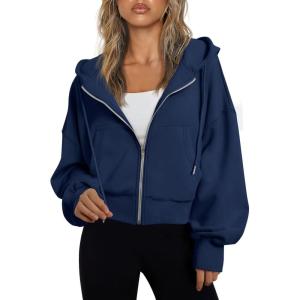 imageTrendy Queen Hoodies for Women Full Zip Up Cropped Sweatshirts Jackets Casual Comfy Gym Tops Fall Outfits Winter Clothes 2025Navy