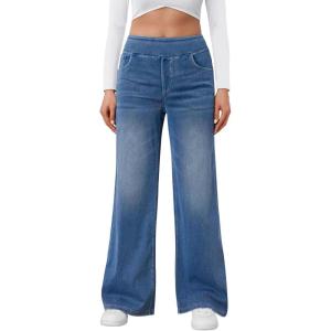 imageTrendy Queen Jeans for Women Wide Leg High Waisted Stretchy Straight Baggy Jeans Fashion Denim Fall Pants 2025Blue