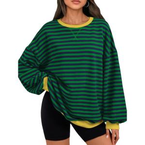 imageTrendy Queen Oversized Sweatshirt for Women 2025 Fall Crewneck Striped Long Sleeve Shirts Hoodies Cute Top Y2K OutfitsBluegreen