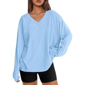 imageTrendy Queen Oversized Tshirts for Women Workout Plus Size Gym Tops V Neck Long Sleeve T Shirts Spring Casual Basic TeesSky Blue
