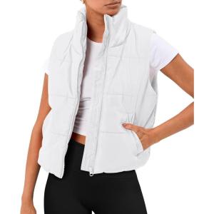 imageTrendy Queen Puffer Vest Women Sleeveless Winter Outerwear Warm Puffer Lightweight Fashion Standup Collar Down VestWhite