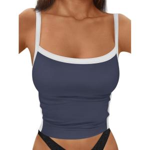 imageTrendy Queen Summer Camisole Tops for Women Sleeveless Spaghetti Strap Cropped Cami Shirts Casual Going Out Tops 2024 Navy Small